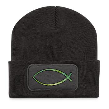 Poisson Ichtus (diamant, vert) - Beanie recyclé à patch - charbon - Devant