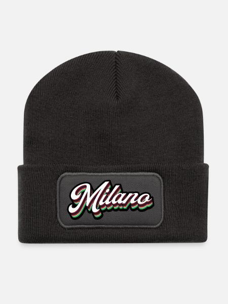 Milano Neon Schriftzug - Recycelte Patch Beanie - Dunkelgrau