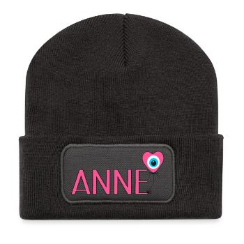 Anne mit Nazar Luftballon - Recycelte Patch Beanie - Dunkelgrau - Vorne