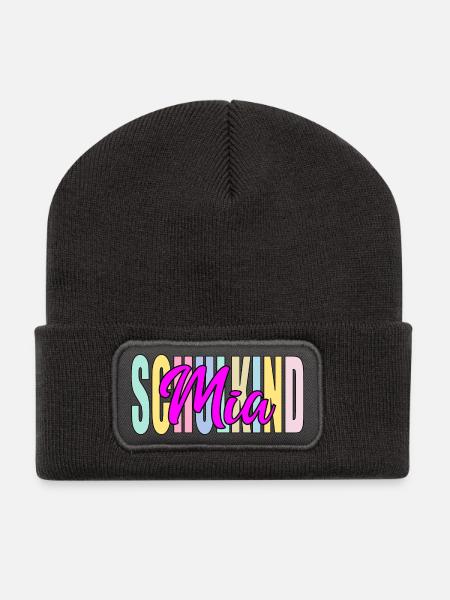 EINSCHULUNG SCHULKIND MÄDCHEN MIA VORNAME - Recycelte Patch Beanie - Dunkelgrau