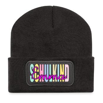 Schulkind Mädchen Emma Name - Recycelte Patch Beanie - Dunkelgrau - Vorne