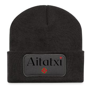 Aitatxi et Lauburu. Papy en Basque - Beanie recyclé à patch - charbon - Devant