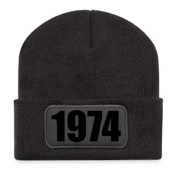 1974 Birthday Template Personalize Design - Recycled Patch Beanie - dark grey - Front