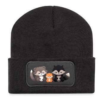 Niedliche Waldtiere Illustration für Kinder - Recycelte Patch Beanie - Dunkelgrau - Vorne