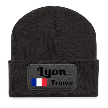 Lyon Frankreich - Stilvolle Drucke - Recycelte Patch Beanie - Dunkelgrau - Vorne