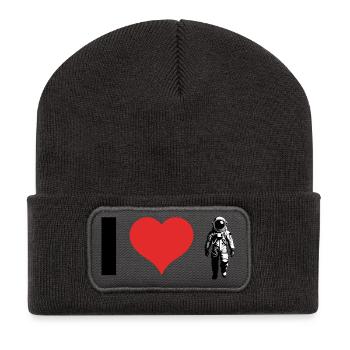 J’adore les astronautes - Beanie recyclé à patch - charbon - Devant
