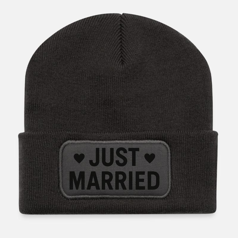 Just Married - Jeunes Mariés - Mariage - EVJF EVG - Beanie recyclé à patch - charbon