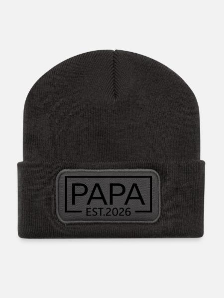 Papa Est. 2026 Vater seit 2026 Werdender Papa 2026 - Recycelte Patch Beanie - Dunkelgrau