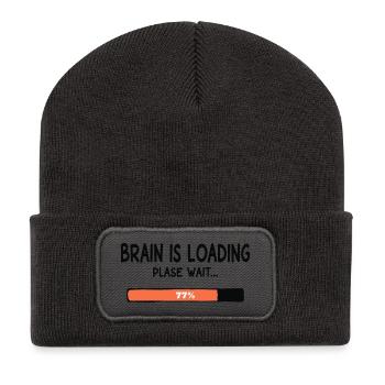 Brain Is Loading Please Wait Lustiger Spruch - Recycelte Patch Beanie - Dunkelgrau - Vorne
