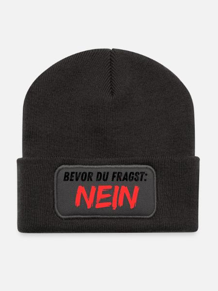 Bevor_du_fragst_NEIN - Recycelte Patch Beanie - Dunkelgrau