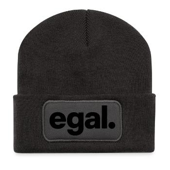 egal. Minimal Deutsches Meme T-Shirt - Recycelte Patch Beanie - Dunkelgrau - Vorne