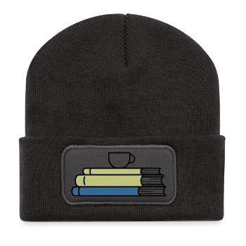 Bücherstapel Kaffeetasse Farbig - Recycelte Patch Beanie - Dunkelgrau - Vorne