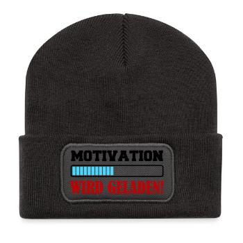 motivation_wird_geladen- - Recycelte Patch Beanie - Dunkelgrau - Vorne