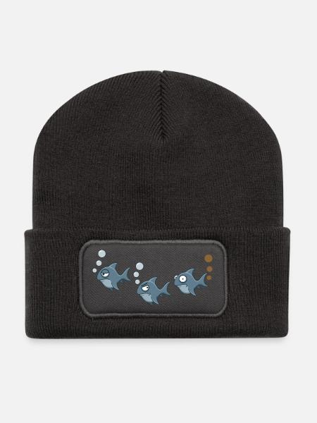 Lustiges Hai-Trio - Recycelte Patch Beanie - Dunkelgrau