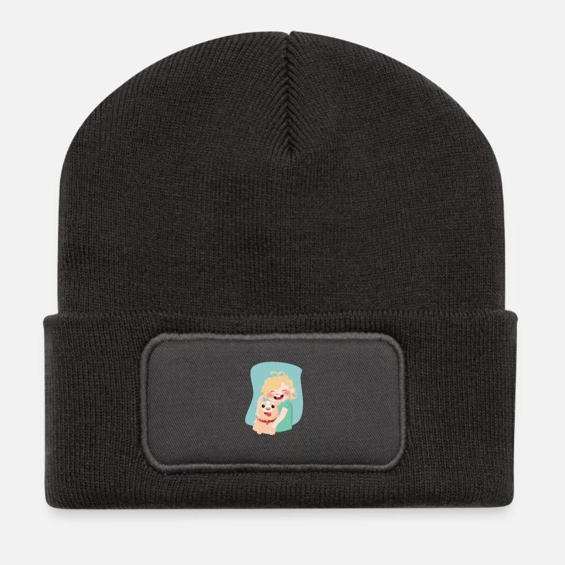 Kind mit Hund - Recycelte Patch Beanie - Dunkelgrau