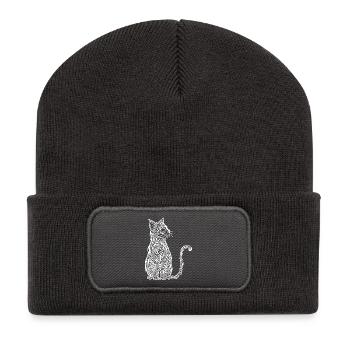 Cat Tribal white - Recycled Patch Beanie - dark grey - Front
