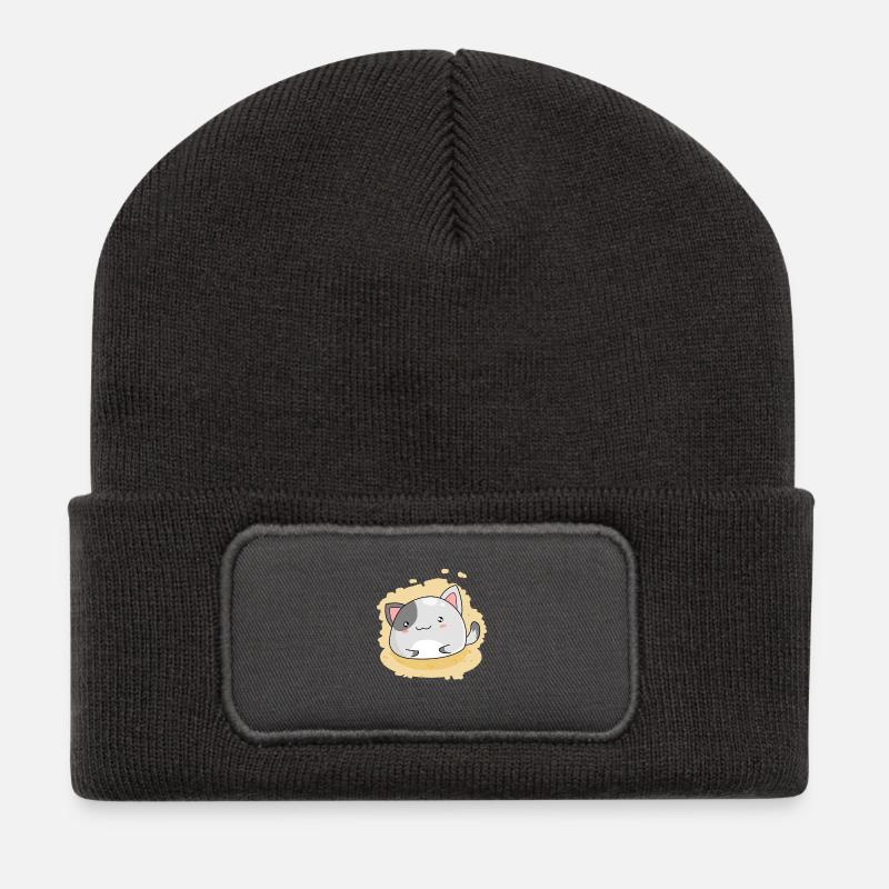 Kawaii chat - Beanie recyclé à patch - charbon