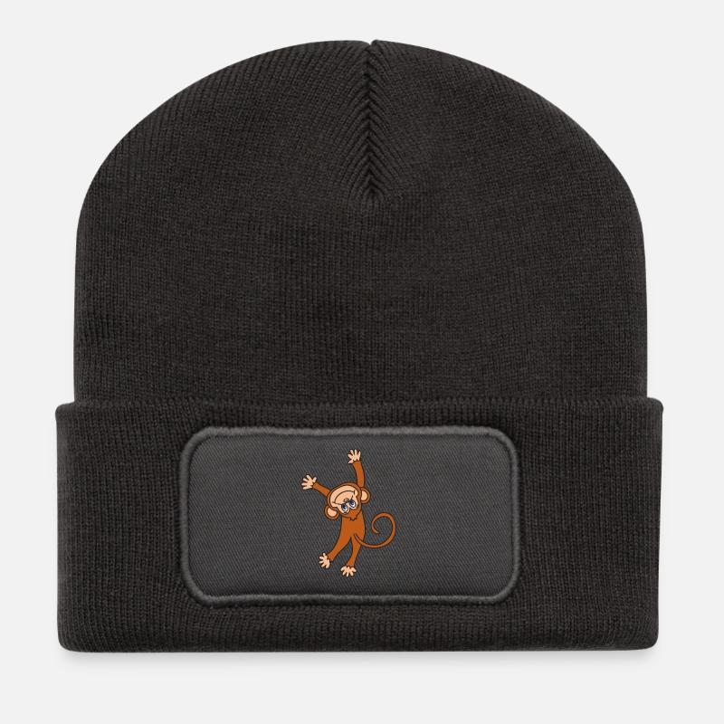 Affe Schimpanse - Recycelte Patch Beanie - Dunkelgrau