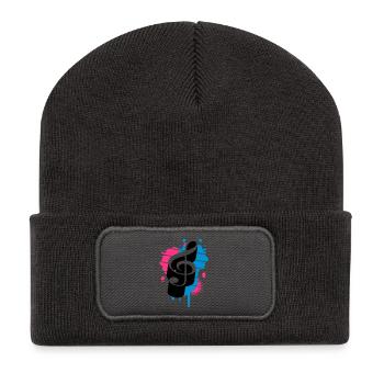 une clé de sol comme un graffiti - Beanie recyclé à patch - charbon - Devant