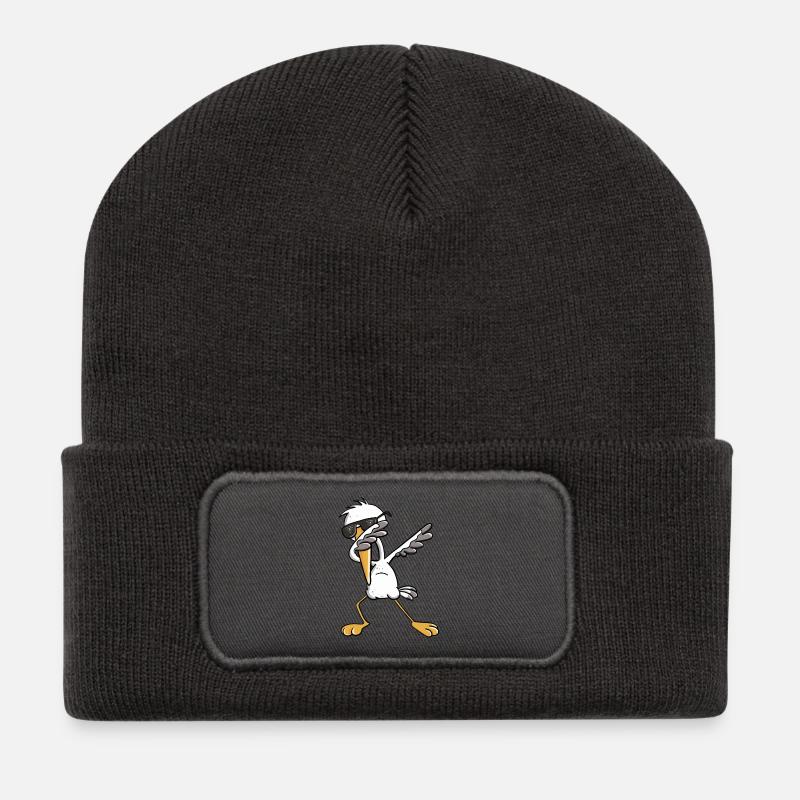 Dab Storch I Schwangerschaft I Baby Geschenk - Recycelte Patch Beanie - Dunkelgrau