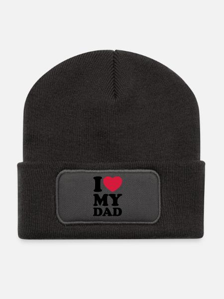 I love my dad - Ich liebe meinen Vater - Recycelte Patch Beanie - Dunkelgrau