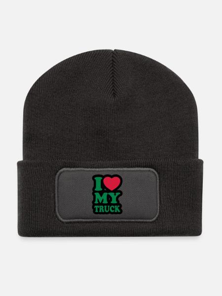 I love my truck - Ich liebe meinen LKW - Recycelte Patch Beanie - Dunkelgrau