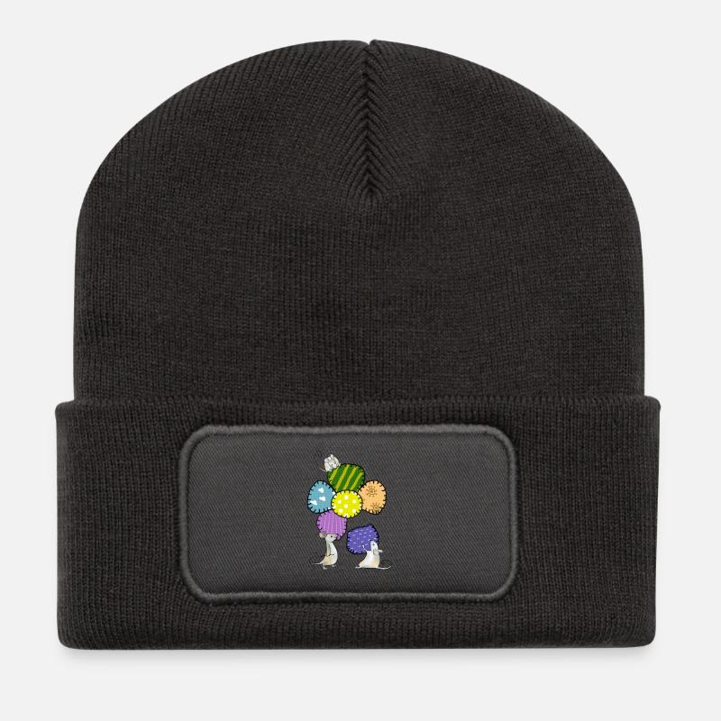 Blüte nähen - Recycelte Patch Beanie - Dunkelgrau