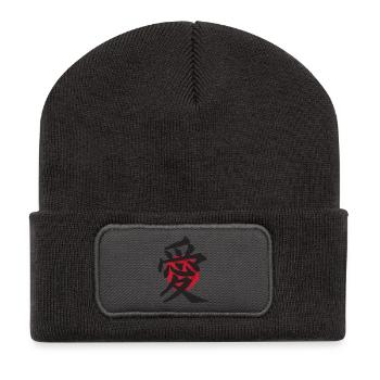 Ai amour idéogramme japonais effet vintage - Beanie recyclé à patch - charbon - Devant