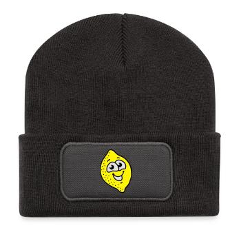 Zitrone 3 - Recycelte Patch Beanie - Dunkelgrau - Vorne