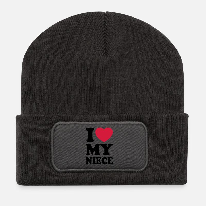 I love my niece - Ich liebe meine Nichte - Recycelte Patch Beanie - Dunkelgrau