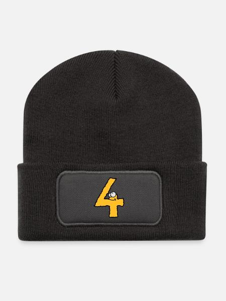 Lustiges 4 Vier Comic Monster - Recycelte Patch Beanie - Dunkelgrau