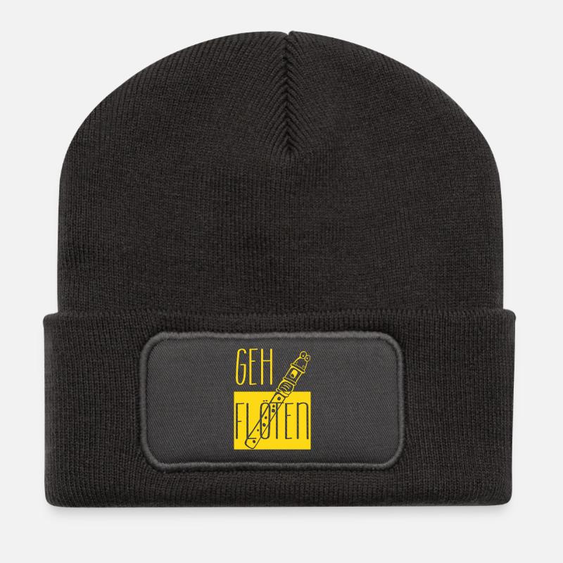 Geh Flöten - Flöte - Blockflöte - Geschenk - Musik - Recycelte Patch Beanie - Dunkelgrau