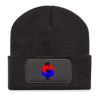 Taekwondo coréen écrit en cercle drapeau coréen - Beanie recyclé à patch - charbon - Devant