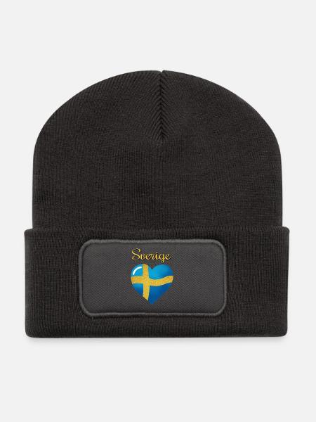 Sveriges flagga, die Flagge Schwedens in Form von - Recycelte Patch Beanie - Dunkelgrau