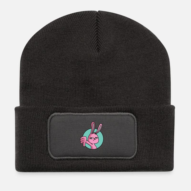 Rabbit thumbs down - Recycled Patch Beanie - dark grey