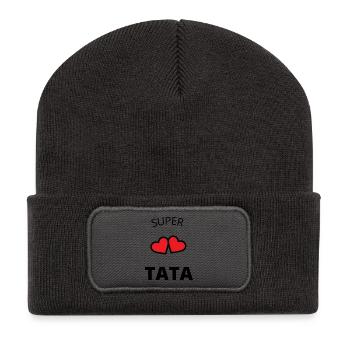 Super tata - Beanie recyclé à patch - charbon - Devant