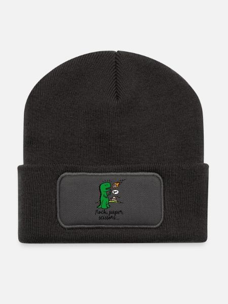 Rock paper scissors T-rex lustig Dinosaurier Komet - Recycelte Patch Beanie - Dunkelgrau
