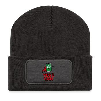 lustige Bier Superheld Cartoon Bierdose Yes I can - Recycelte Patch Beanie - Dunkelgrau - Vorne