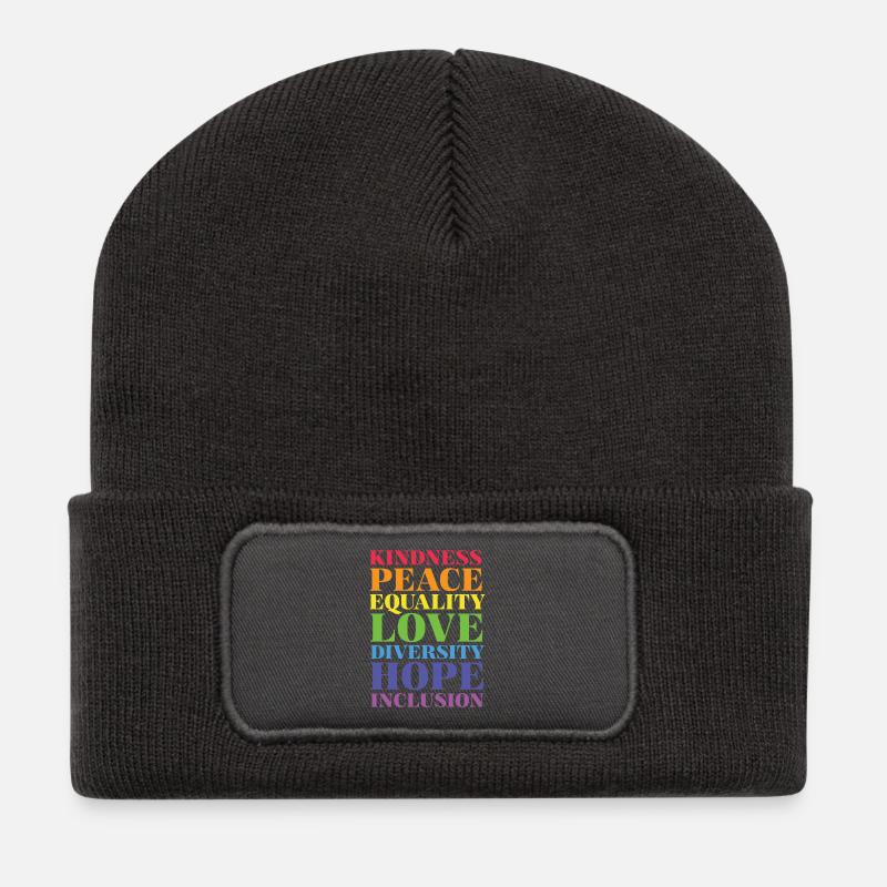 Pride Month LGBT - Freundlichkeit, Frieden, Liebe - Recycelte Patch Beanie - Dunkelgrau