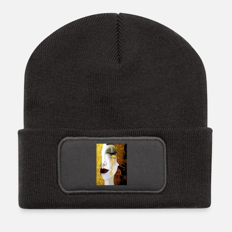 Goldene Tränen, Gustav Klimt - Recycelte Patch Beanie - Dunkelgrau