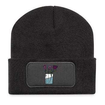 Fleurs dans un pot en argile design - Beanie recyclé à patch - charbon - Devant