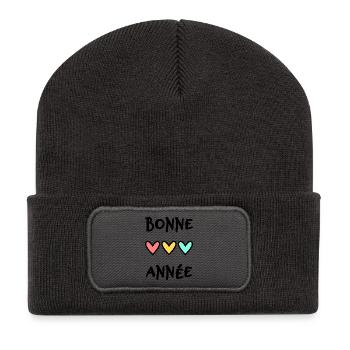 NOËL. JOYEUX NOËL. MERRY CHRISTMAS. NOUVEL AN - Beanie recyclé à patch - charbon - Devant
