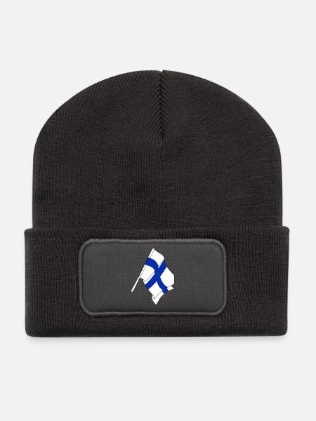 Flagge von Finnland - Recycelte Patch Beanie - Dunkelgrau