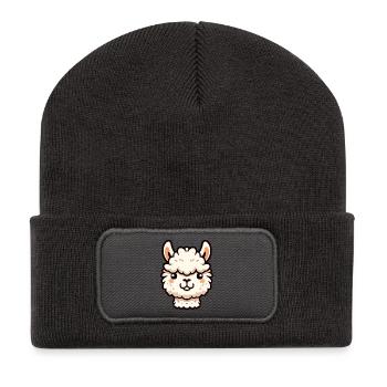 Alpaca Llama Head Comic Cartoon - Recycled Patch Beanie - dark grey - Front