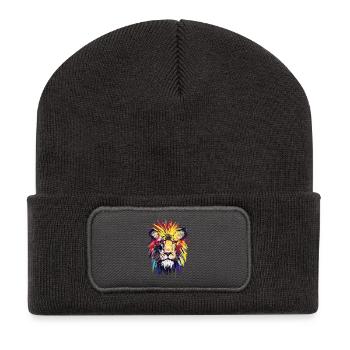 Aquarelle de Lion - Beanie recyclé à patch - charbon - Devant