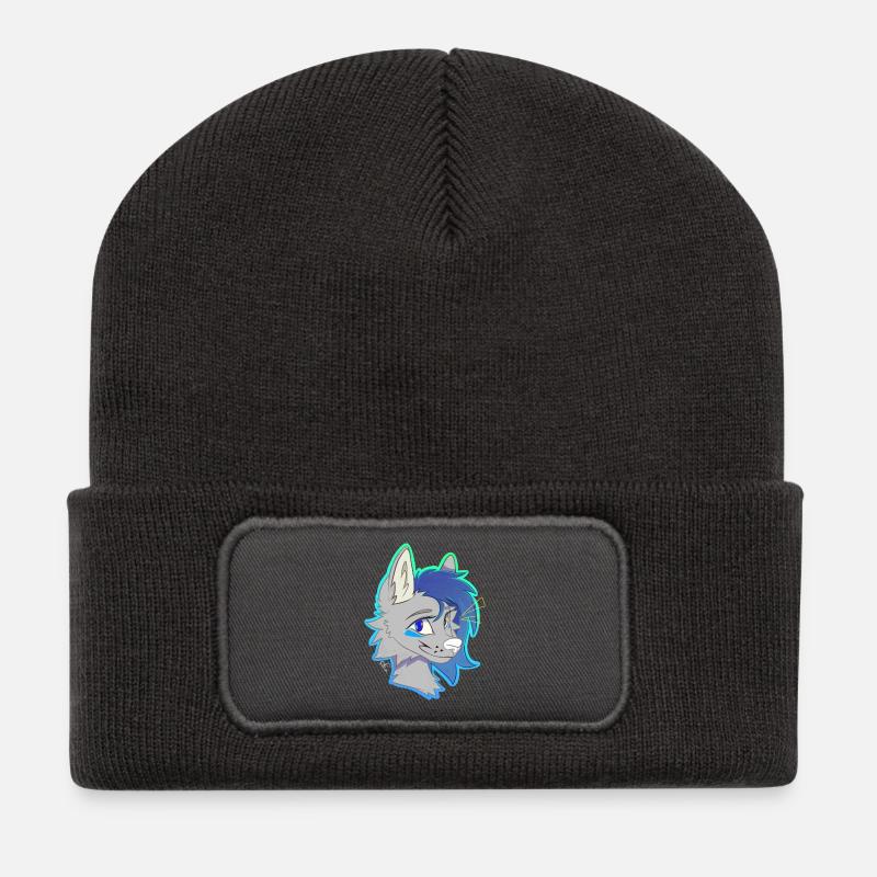 Windspiel, die Wölfin (von Derpy Fox) - Recycelte Patch Beanie - Dunkelgrau