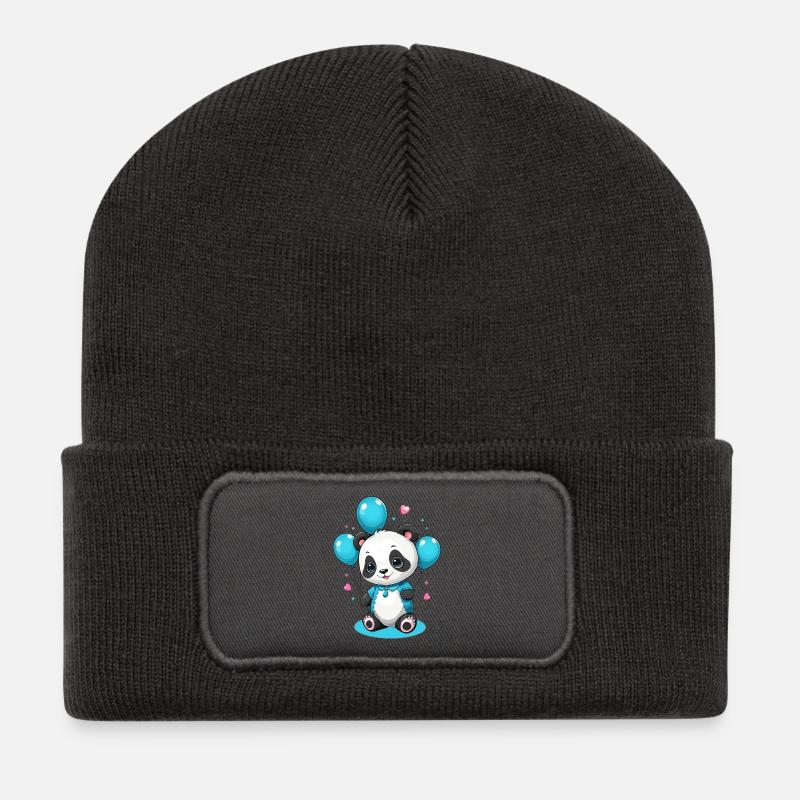 Süße Panda Bär - Recycelte Patch Beanie - Dunkelgrau