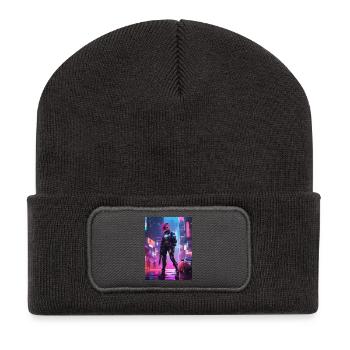 Cyberpunk-Operative in Neonstadt - Recycelte Patch Beanie - Dunkelgrau - Vorne