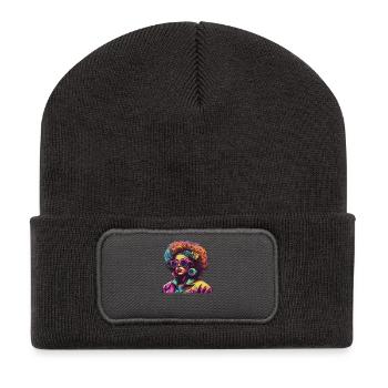 Portrait artistique Pop Art avec Afro - Beanie recyclé à patch - charbon - Devant