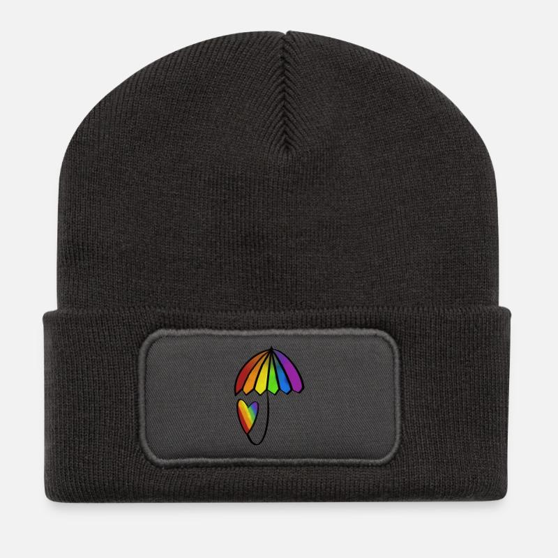 Regenbogen Herz mit Schirm - Recycelte Patch Beanie - Dunkelgrau